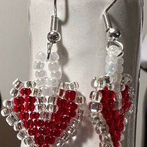 Heart-Shaped Red and Clear Beaded Earrings